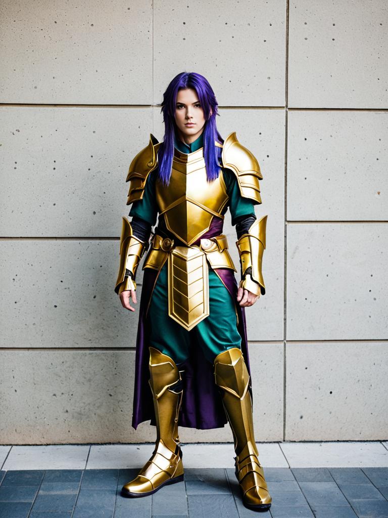 Hachisuka Kotetsu Cosplay with Gold Armor and Purple Hair