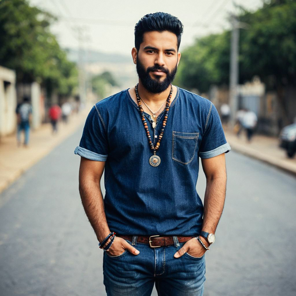 Confident Man in Denim Street Style Confident Man in Denim Street Style