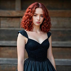 Confident Young Woman in Elegant Black Dress