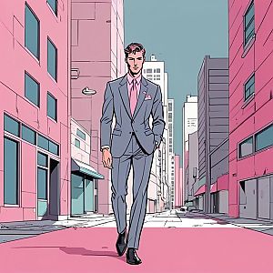Confidently Dressed Man in Pink Urban Street