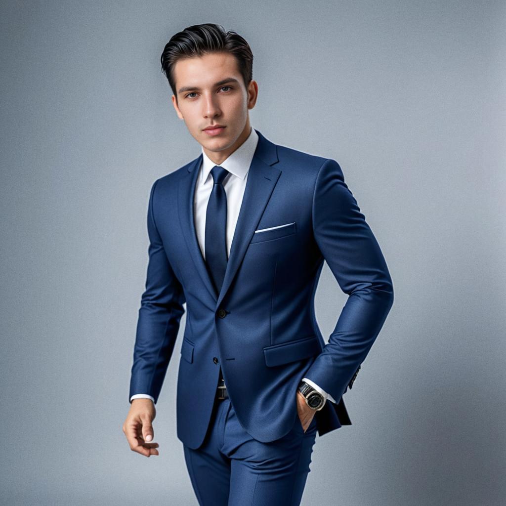 Confident Young Man in Navy Suit