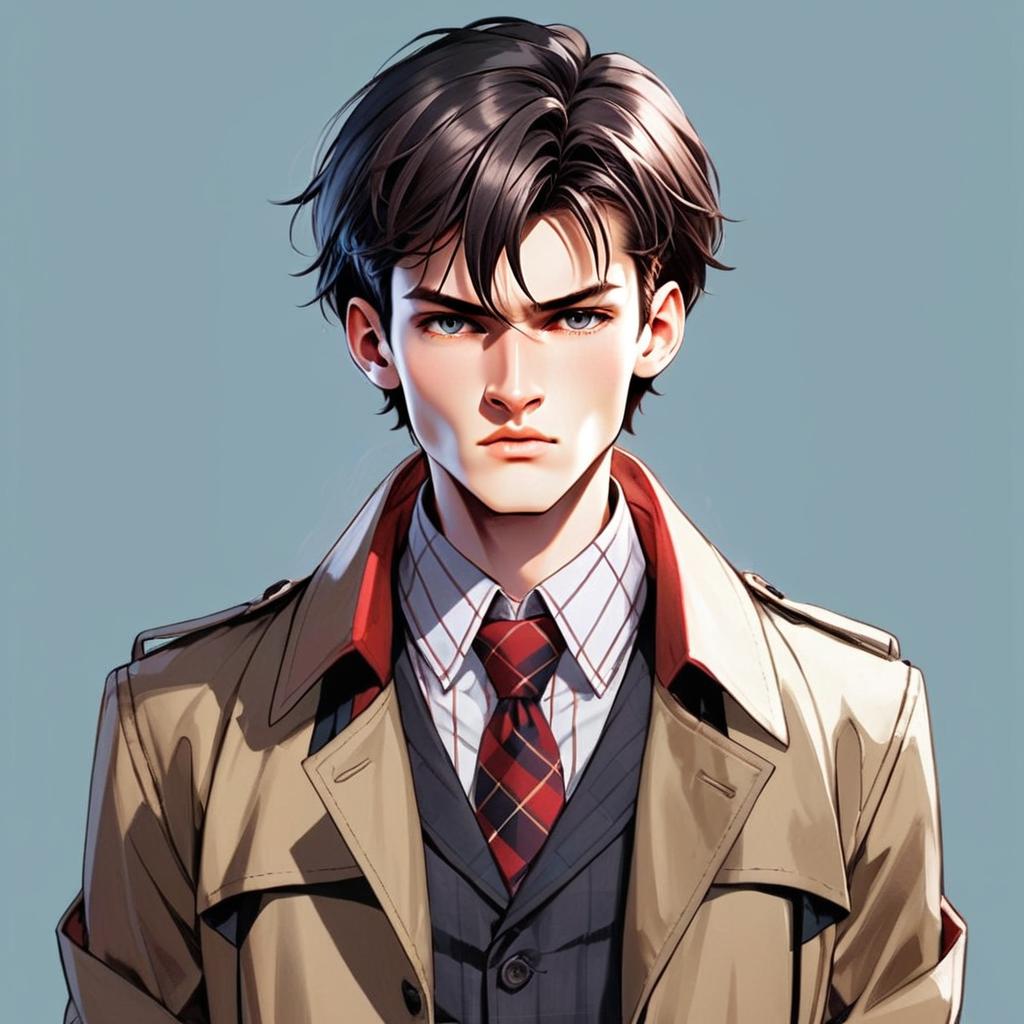 Stylish Young Man in Trench Coat Digital Anime Portrait