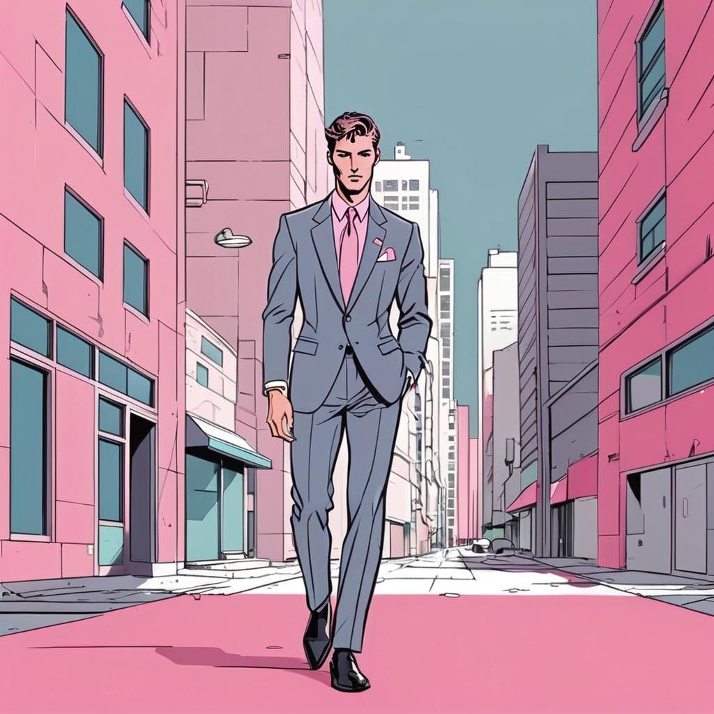 Confidently Dressed Man in Pink Urban Street