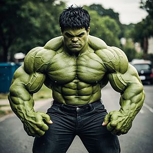 Muscular Man with Green Skin Posing Outdoors