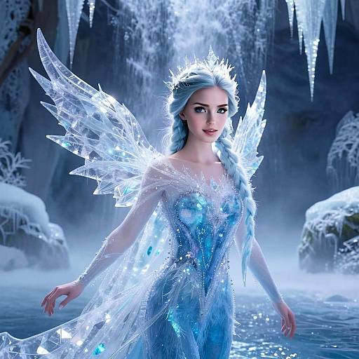 Ice Fairy Woman in Enchanted Frozen Cave Digital Artwork