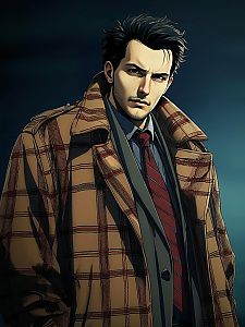 Serious Man in Stylish Plaid Overcoat