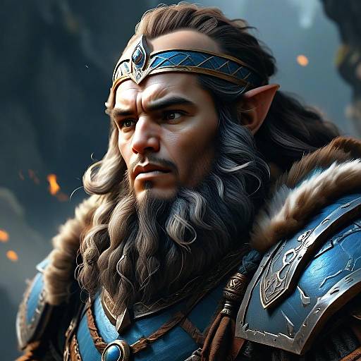 Fantasy Elf Warrior Portrait in Blue Armor with Jewel Circlet