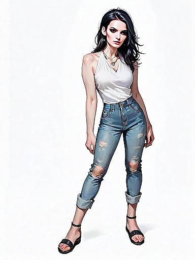 Realistic Comic Style Full Body Illustration of Woman in Casual Outfit