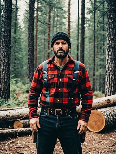Man in Lumberjack Costume Photorealistic Outdoor Forest Portrait