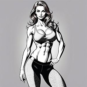 Black and White Athletic Woman Illustration