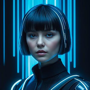 Young Woman in Futuristic Neon Lights