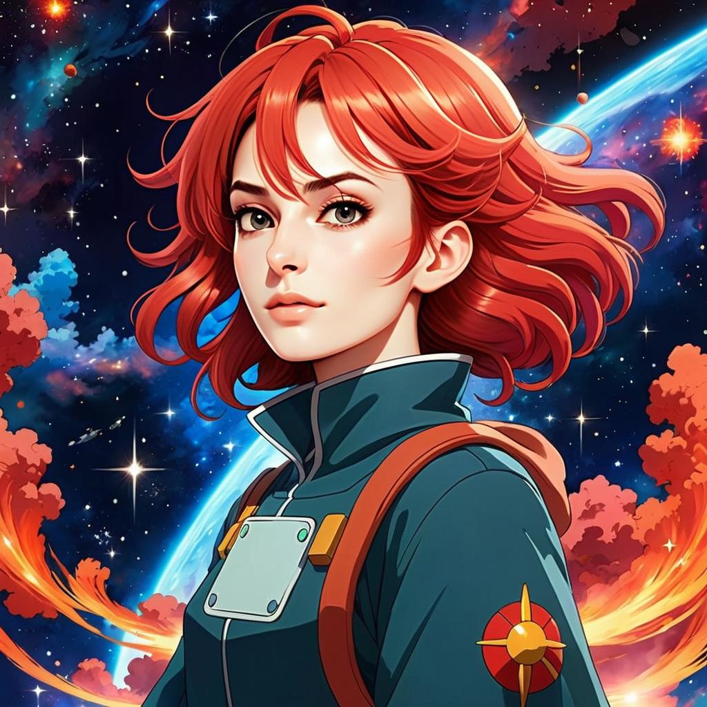 Portrait of a Young Woman with Red Hair in a Cosmic Background Portrait of a Young Woman with Red Hair in a Cosmic Background