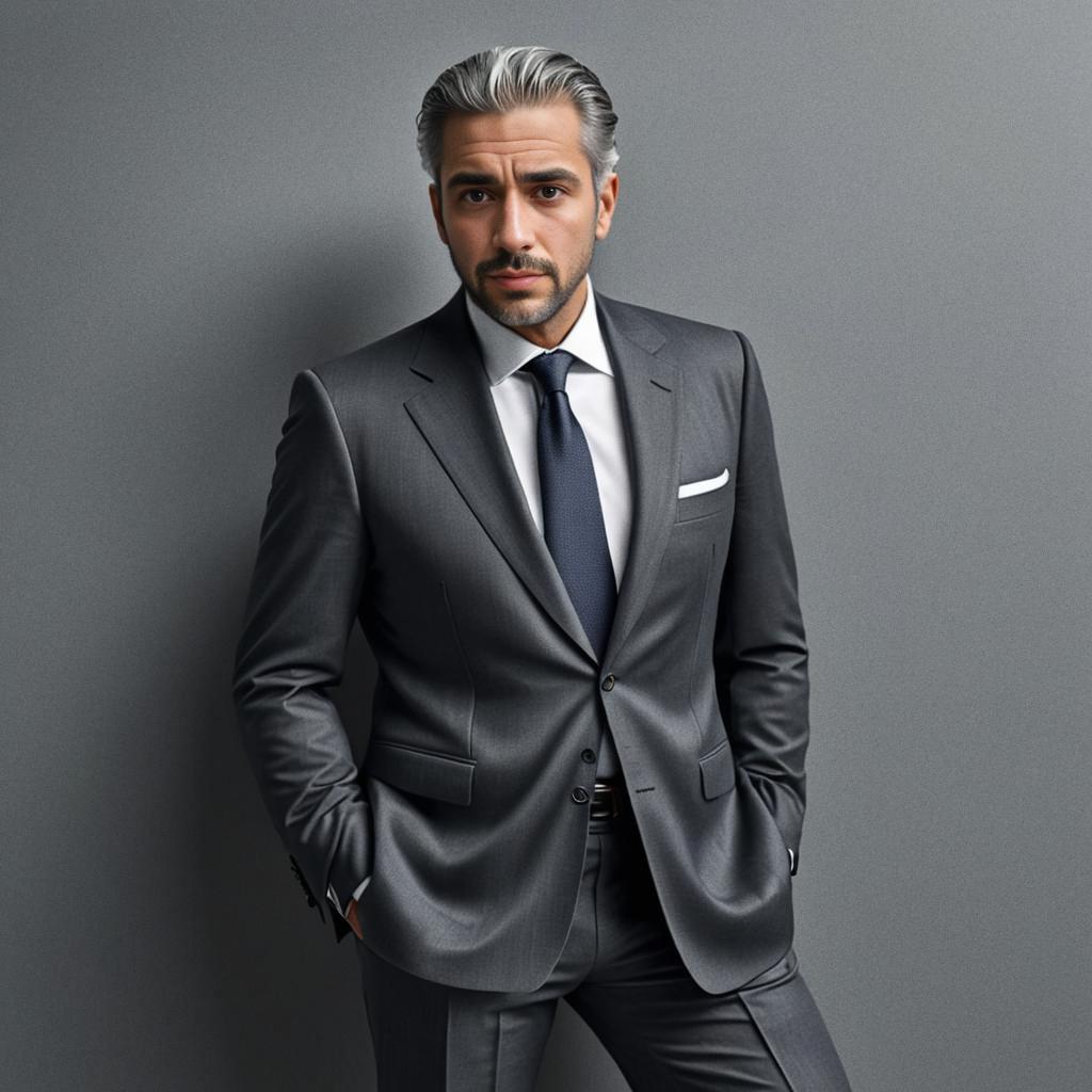 Confident Man in Tailored Gray Suit