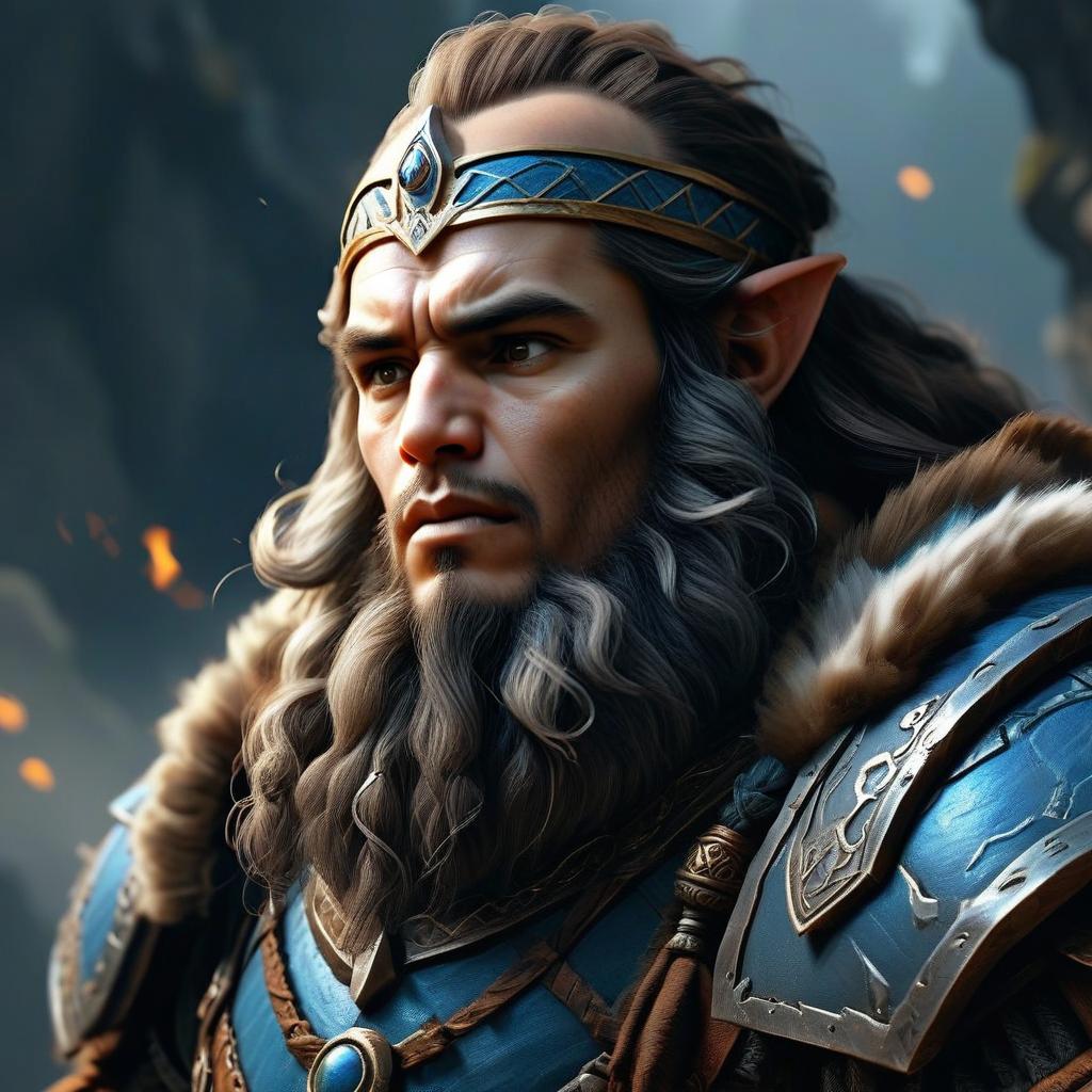 Fantasy Elf Warrior Portrait in Blue Armor with Jewel Circlet