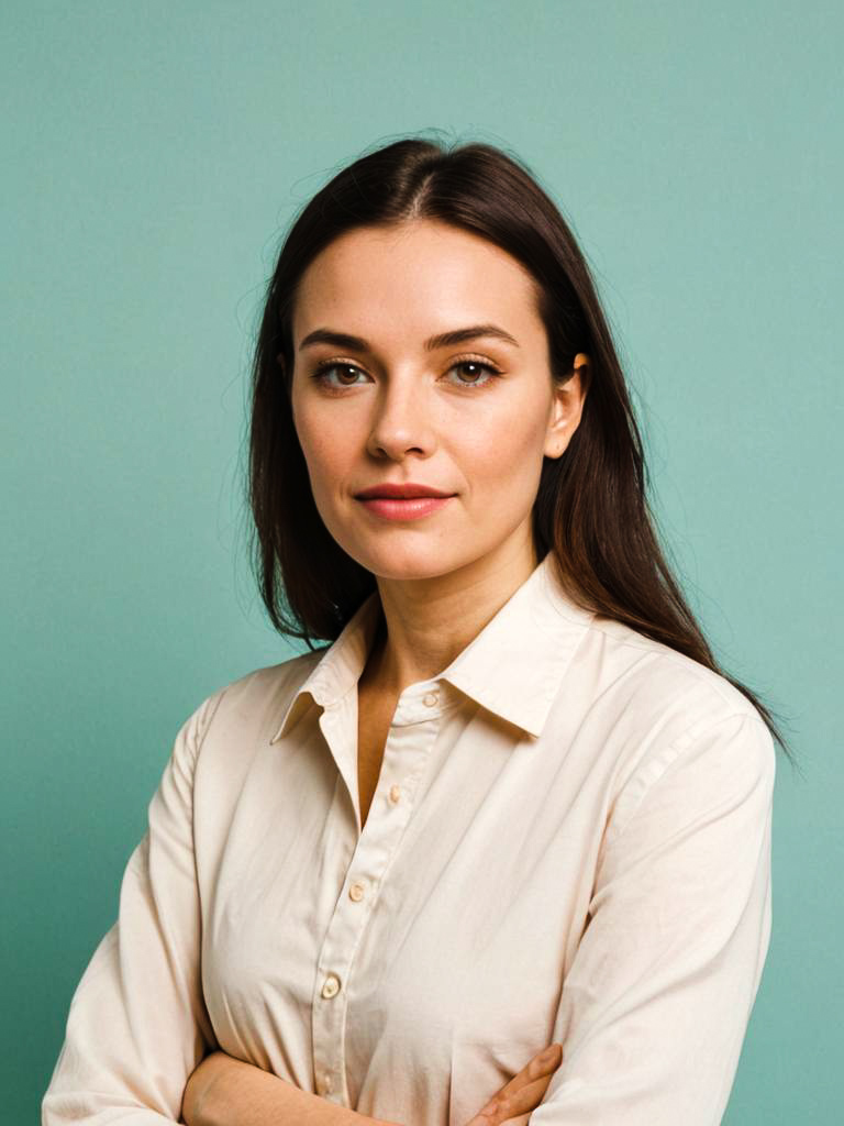 Confident Young Woman in Teal Background