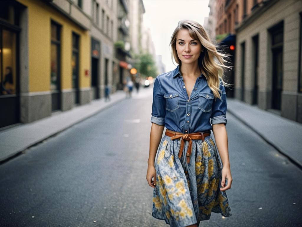 Stylish Woman in Trendy Casual Outfit on City Street