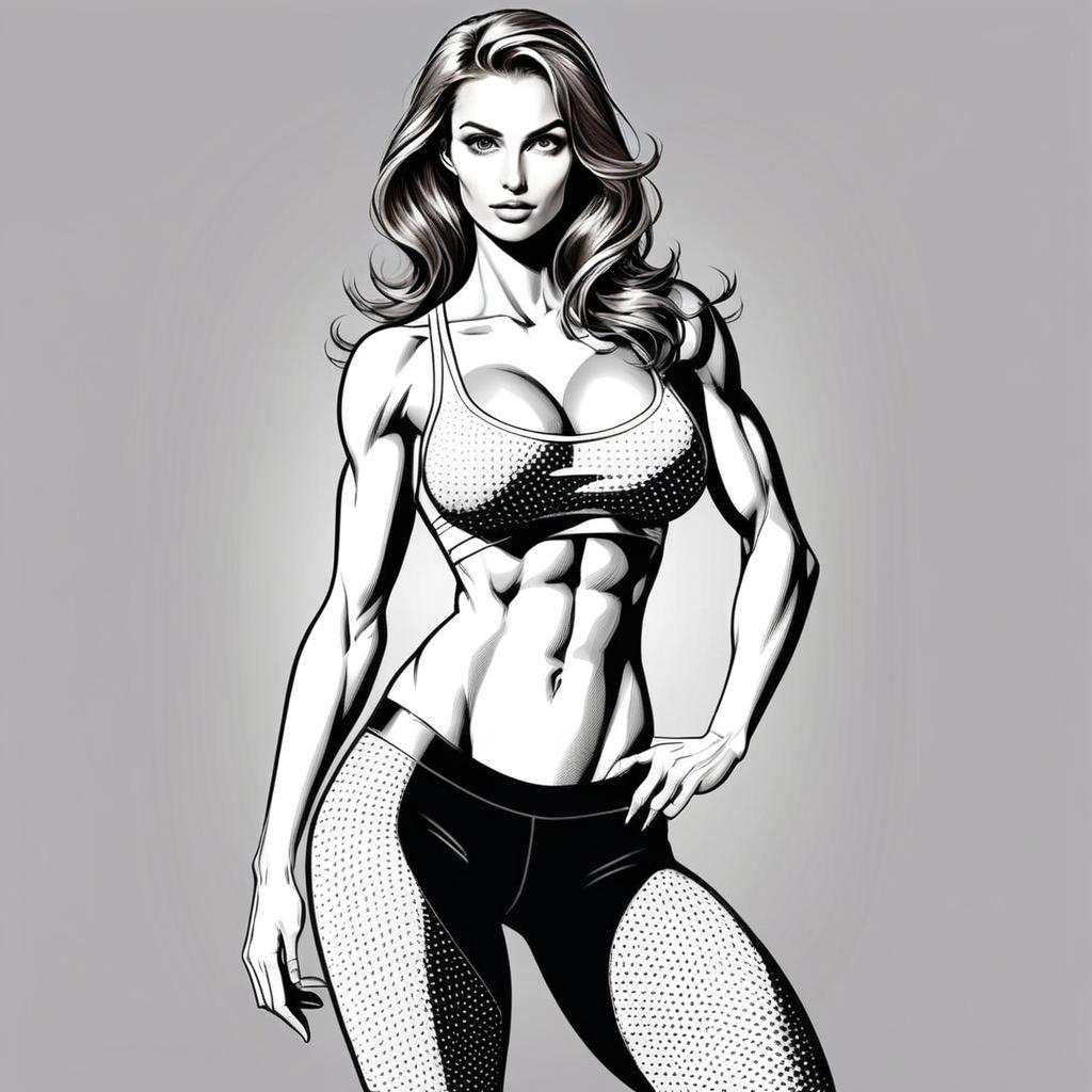 Black and White Athletic Woman Illustration