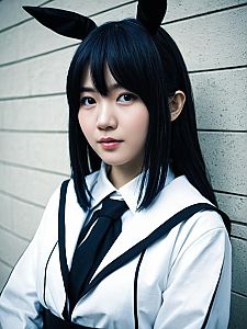 Realistic Yugito Nii Cosplay Woman in Black Bunny Ears Costume