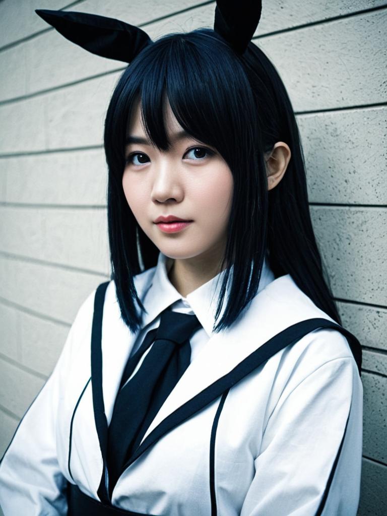 Realistic Yugito Nii Cosplay Woman in Black Bunny Ears Costume