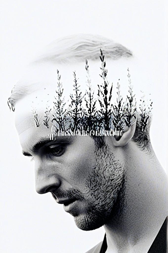 Thoughtful Portrait with Double Exposure and Nature Elements Thoughtful Portrait with Double Exposure and Nature Elements