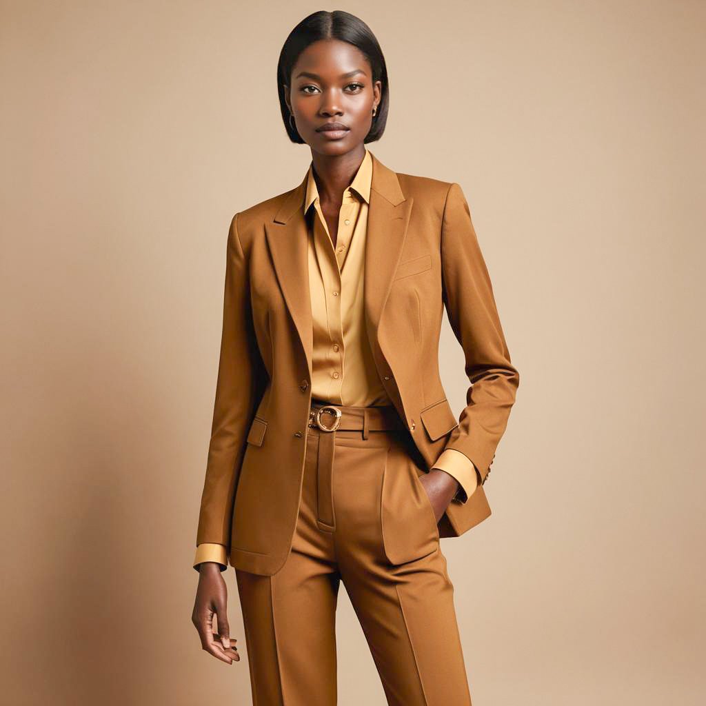 Confident Woman in Stylish Brown Suit