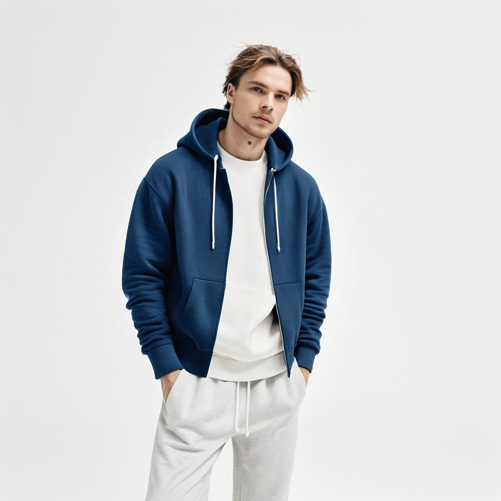 Young Man in Stylish Blue Hoodie