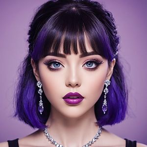 Portrait of Woman with Purple Hair and Makeup