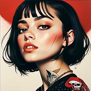 Digital Portrait of Young Woman with Edgy Aesthetic
