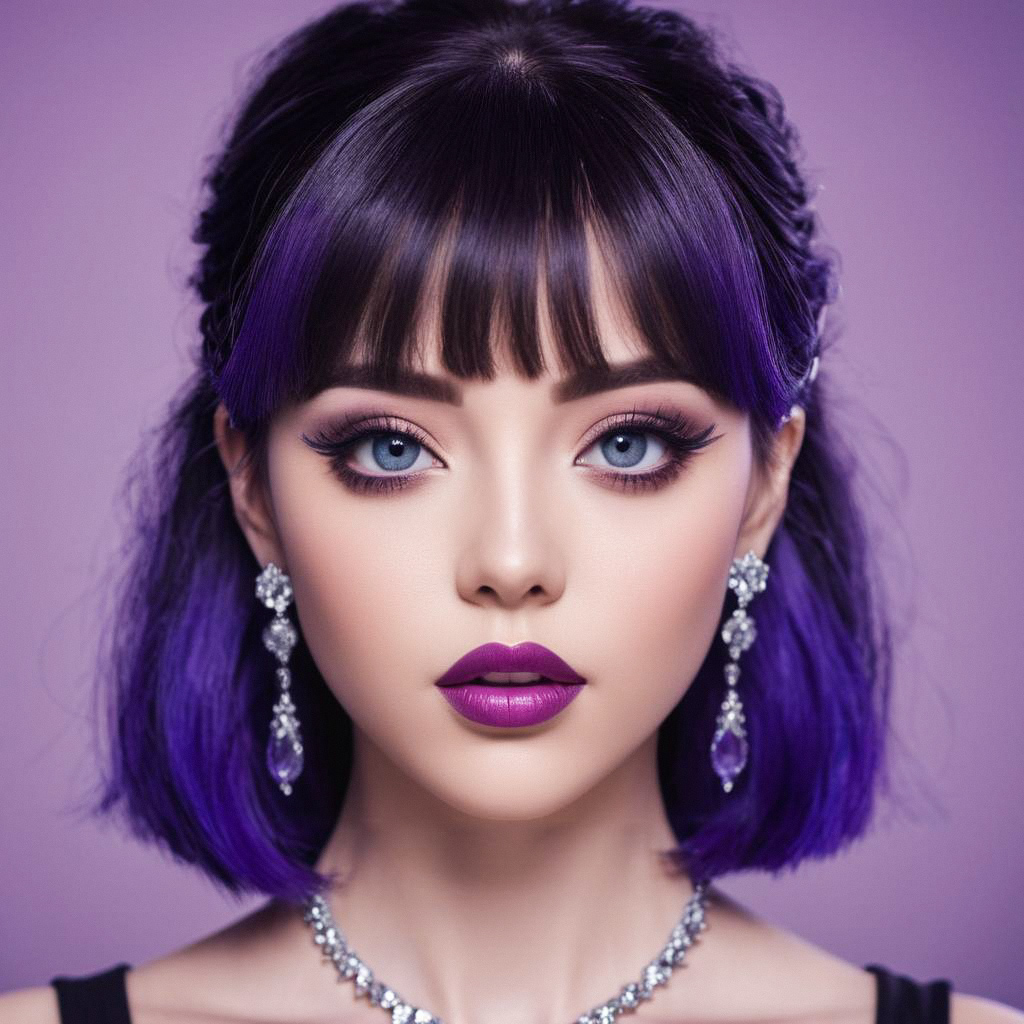 Portrait of Woman with Purple Hair and Makeup