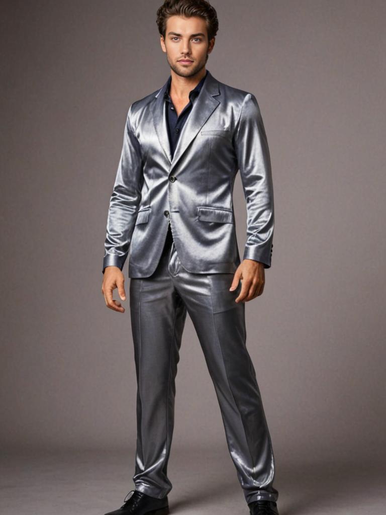 Confident Male Model in Sleek Silver Suit