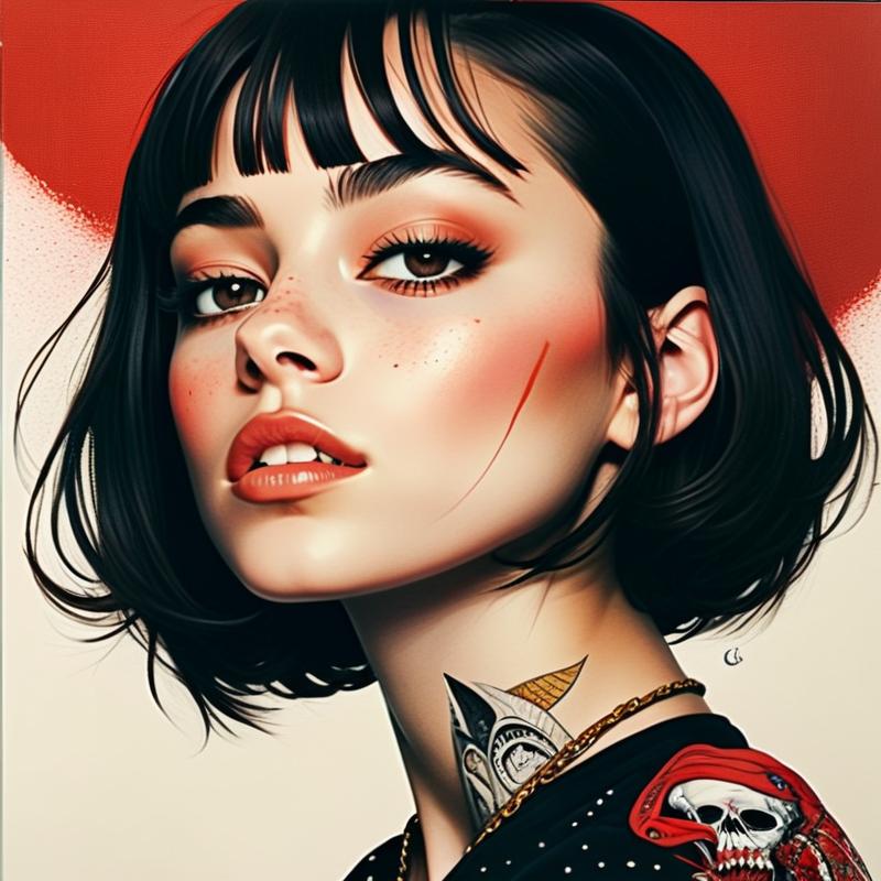 Digital Portrait of Young Woman with Edgy Aesthetic