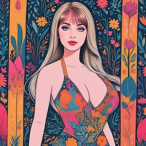 Stylized Woman in Floral Dress