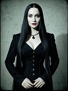 Photorealistic Morticia Addams Costume Woman Cosplay Portrait