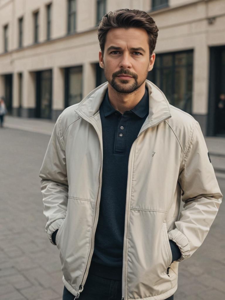 Stylish Man in Casual Jacket on Urban Street