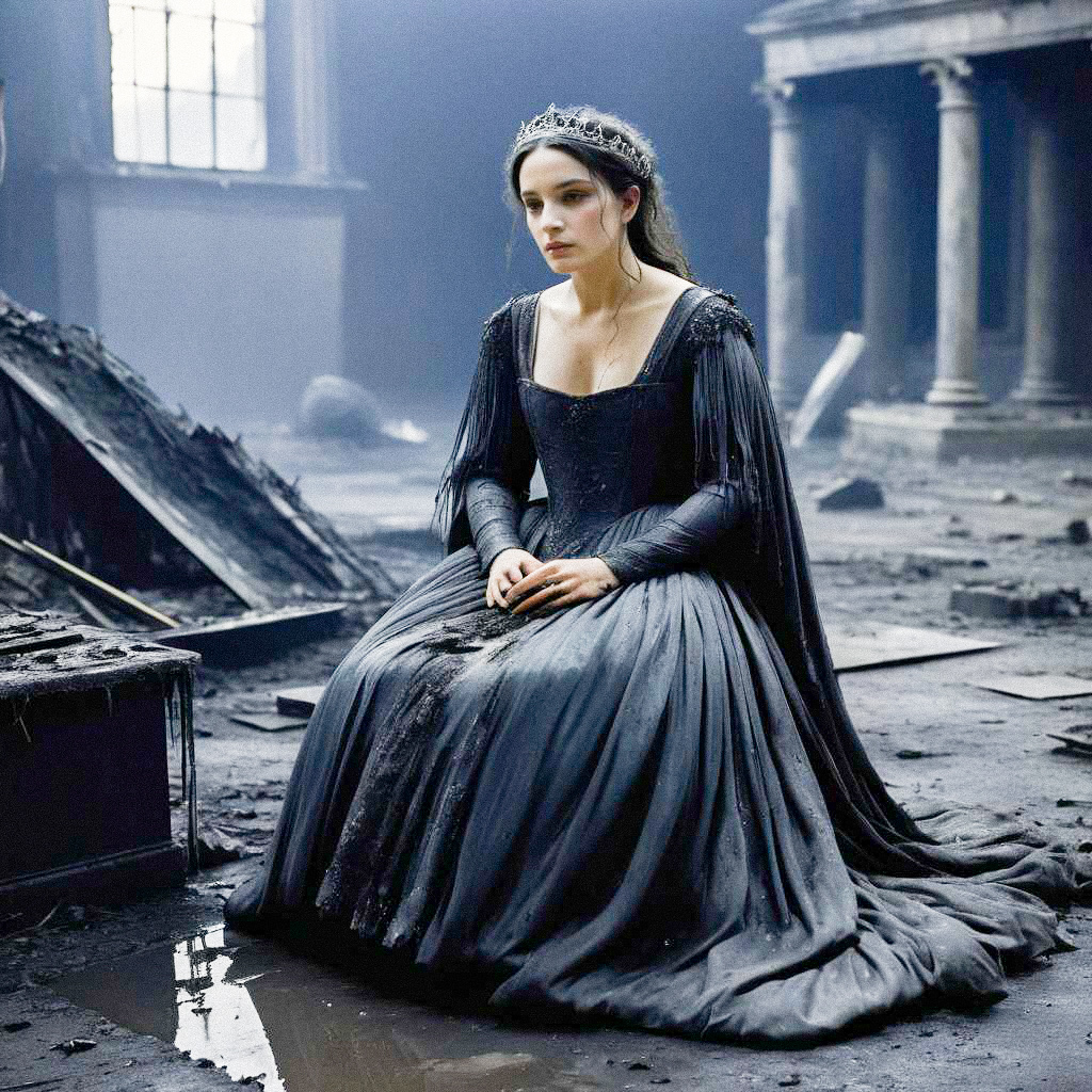 Elegant Woman in Decayed Gothic Interior