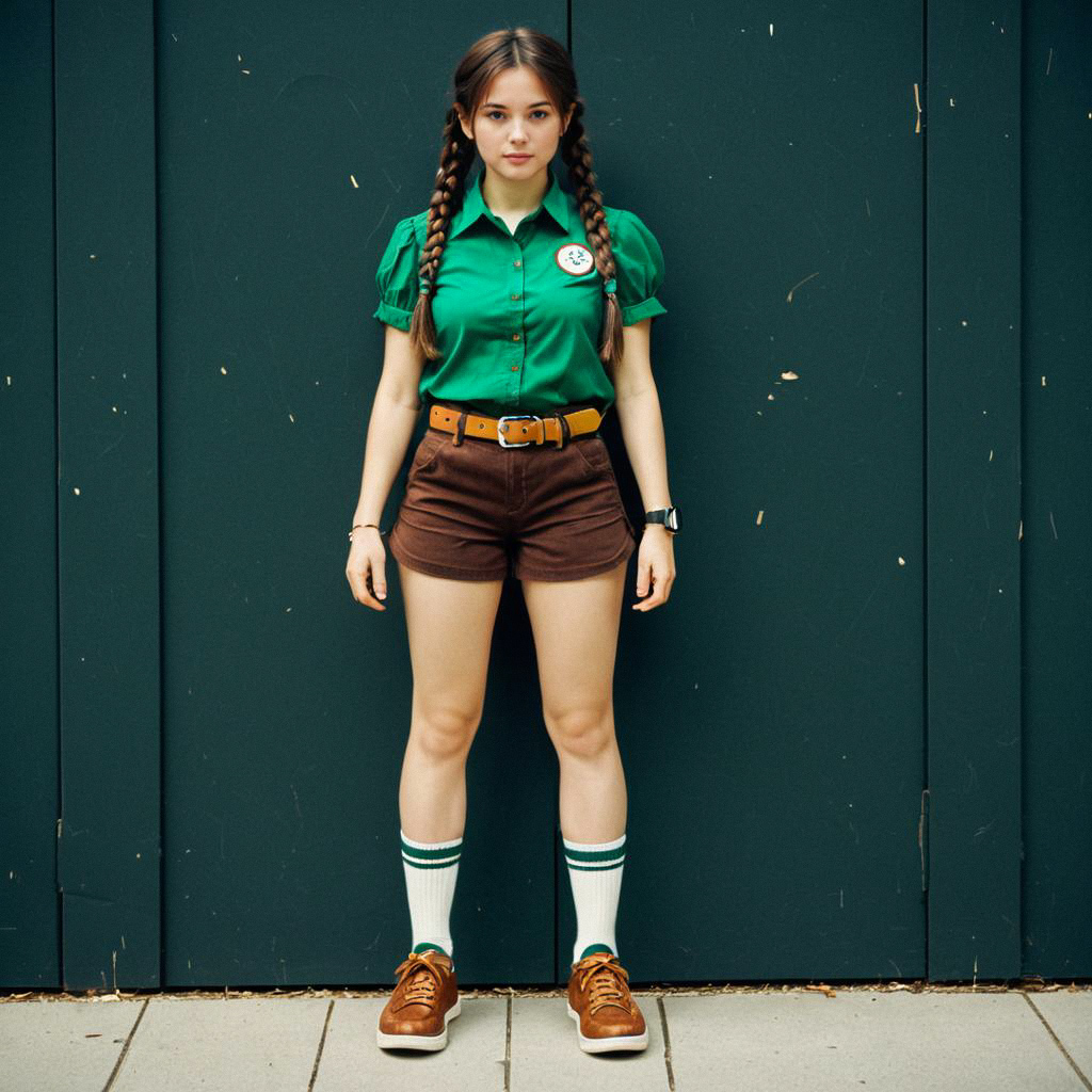 Confident Woman in Green Blouse and Brown Shorts