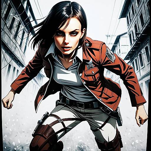 Dynamic Anime-Style Woman in Tactical Gear Action Pose