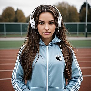 Young Woman in Light Blue Tracksuit on Running Track