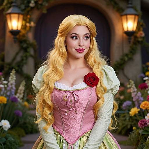 Renaissance Style Woman in Fairy Tale Princess Costume with Blonde Hair