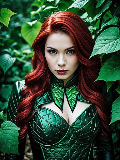 Photorealistic Genderbend Poison Ivy Cosplay Portrait with Red Hair