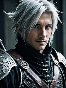 Final Fantasy Cosplay Portrait of Man in Detailed Armor and Silver Hair
