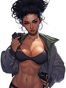 Stylized Digital Art of Athletic Woman in Sports Bra and Jacket