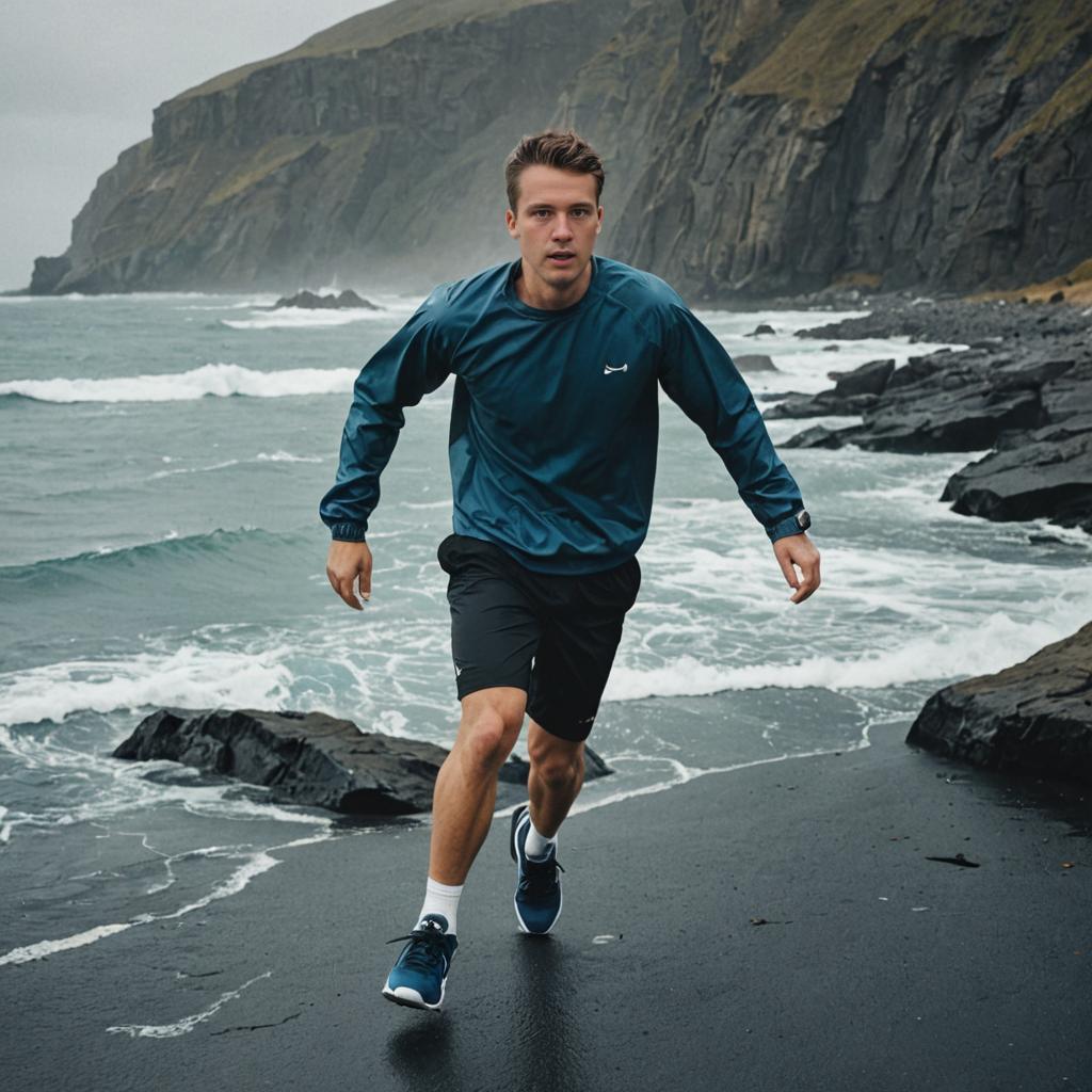 Man Running on Rugged Coastline