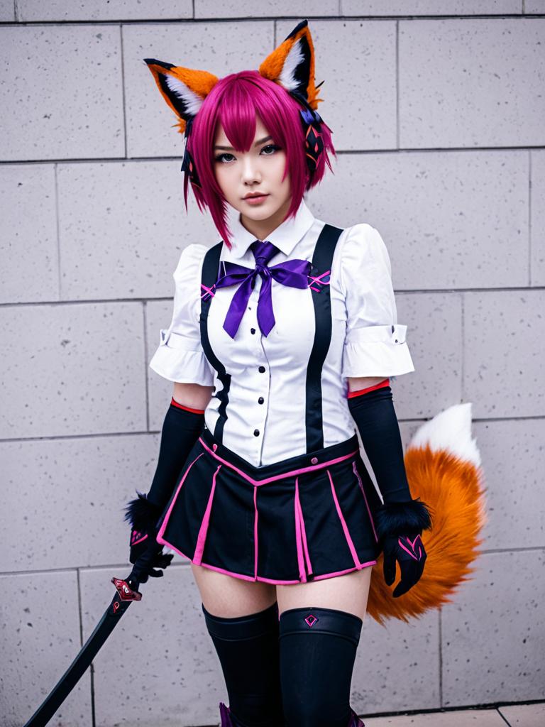 Morte Arknights Cosplay with Fox Ears and Katana