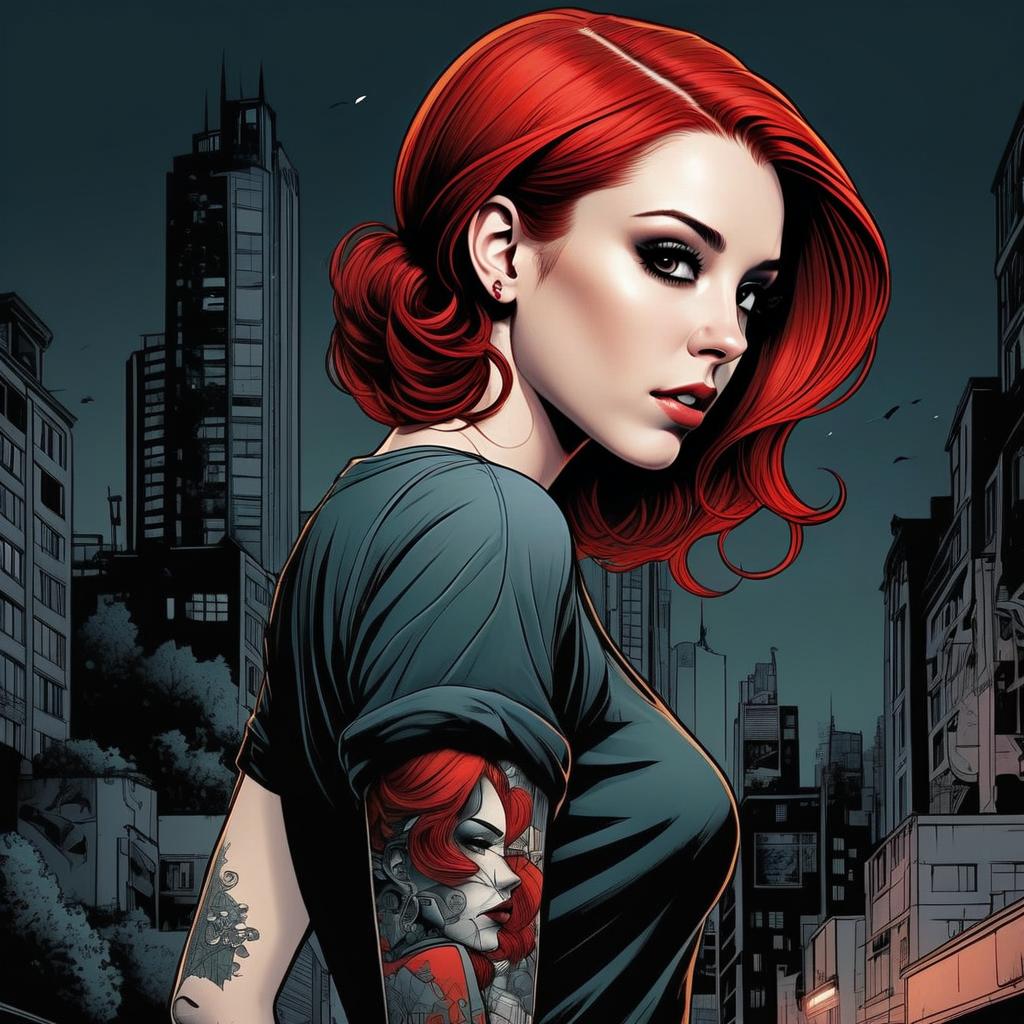 Woman with Red Hair in Urban Nightscape Woman with Red Hair in Urban Nightscape