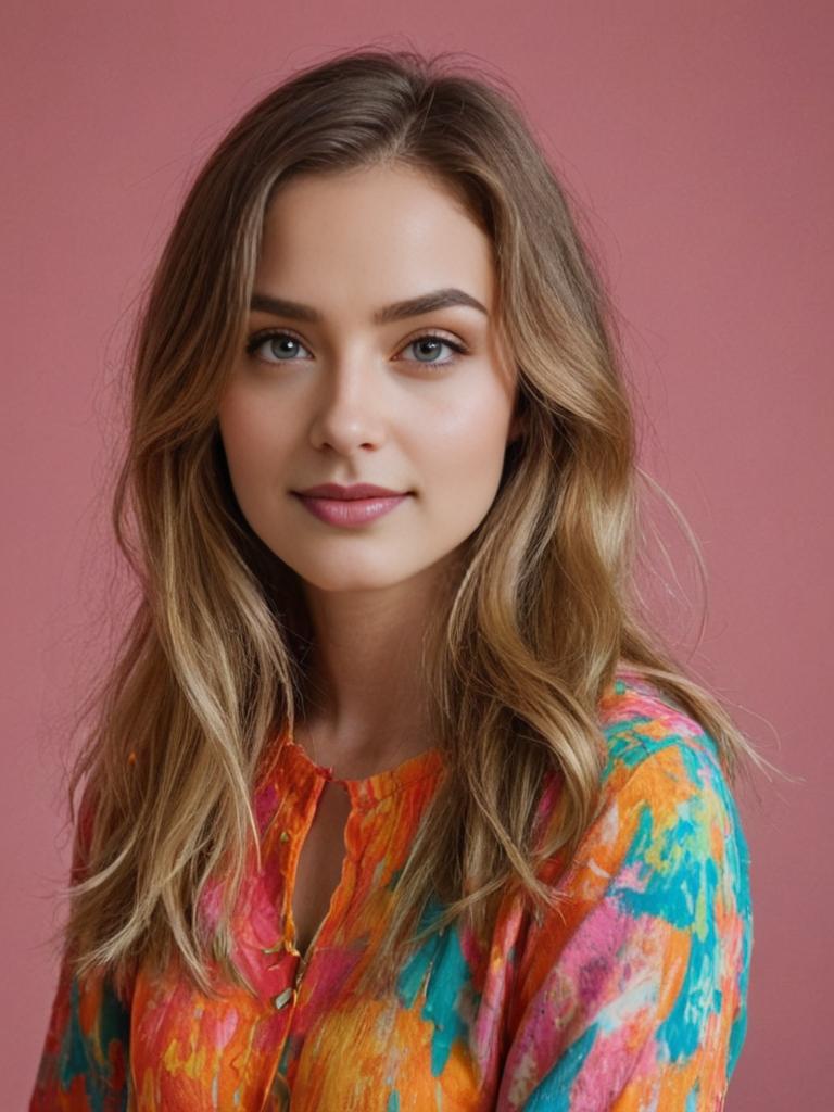 Confident Young Woman in Artistic Shirt