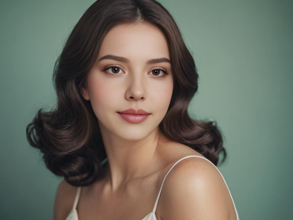 Young Woman with Softly Curled Hair and Subtle Smile