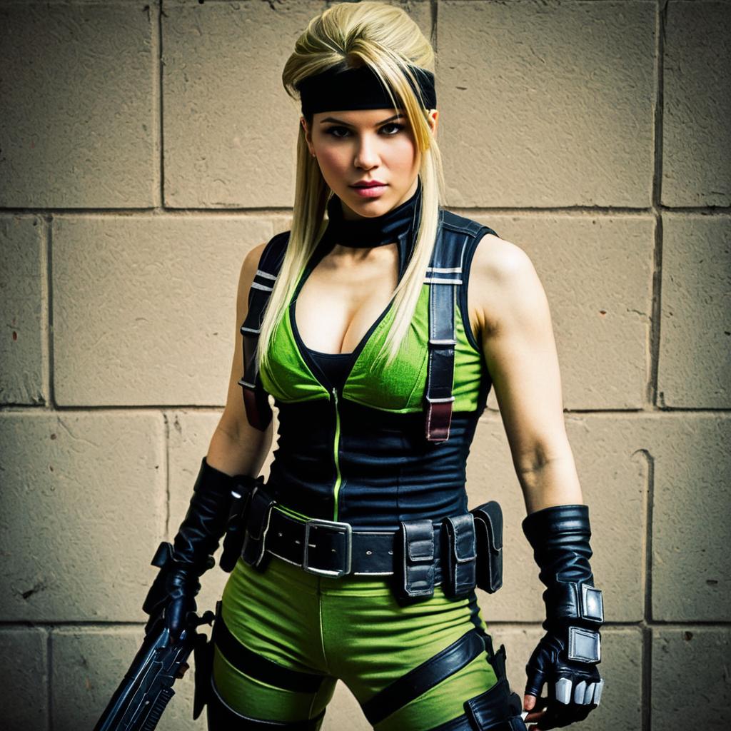 Woman in Tactical Combat Outfit Holding Weapon Against Stone Wall