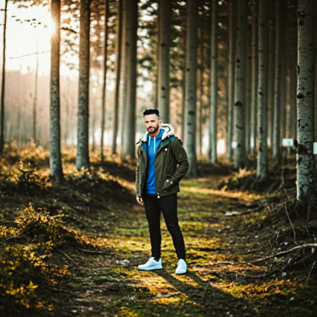 Stylish Man in Serene Forest