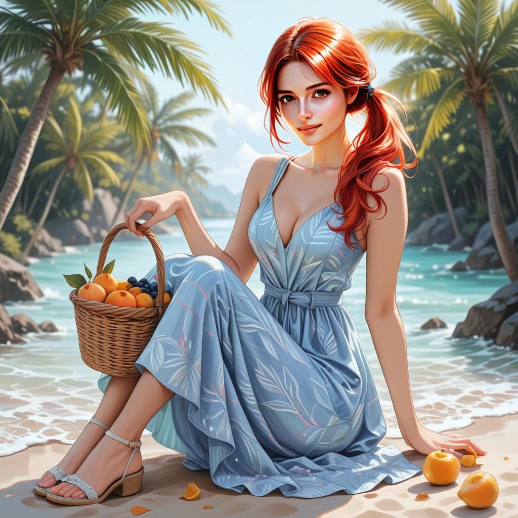 Woman with Red Hair on Tropical Beach Woman with Red Hair on Tropical Beach